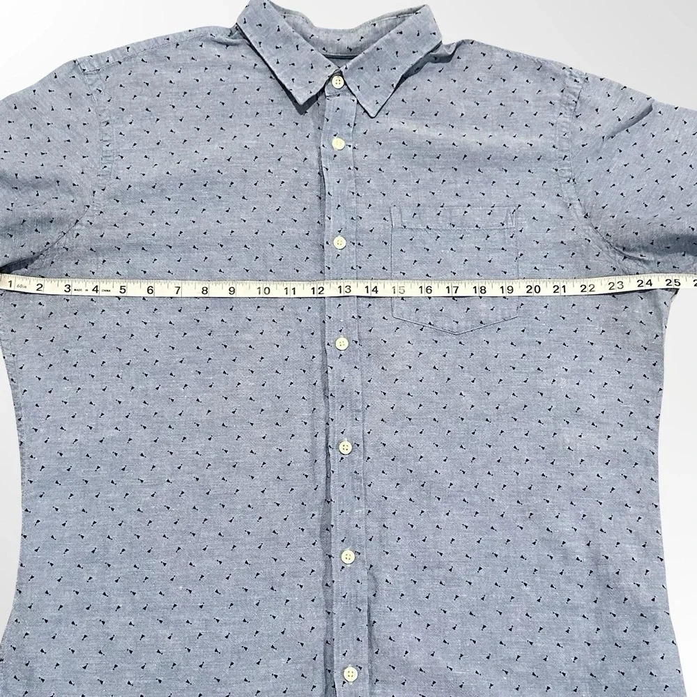 Banana Republic Mens XL Linen Blend Short Sleeve Button Up Shirt Blue Geometric